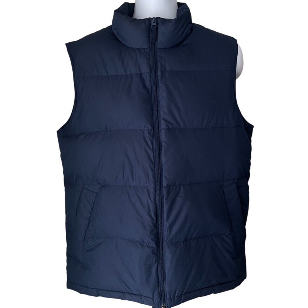 Lands End Mens Quilted Down Puffer Vest Navy Blue Zip Pockets Size M 38-40‎